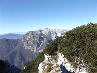 Percorrendo lungamente a ritroso il tragitto fatto all'andata raggiungiamo infine il bivio sulla cresta del Tolminski Migovec, da dove si apre un fantastico panorama sul gruppo del Krn.