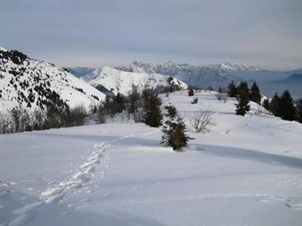 Dopo un tratto più ripido, usciamo infine sulla cresta ormai larga, mentre alle nostre spalle il panorama si fà sempre piu ampio.