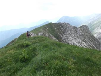 Il  Vrh Krnic quotato 1896 metri al punto più alto,  si presenta come  una dorsale  allungata a semicerchio, dove la traccia scompare a tratti nell'erba alta.