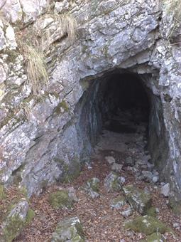 Dopo poche decine di metri, una traccia conduce all'ingresso artificiale della Grotta del Monte Querceto o del Motore, denominazione relativa al suo utilizzo da parte dell'esercito austroungarico, quando al suo interno furono installati dei gruppi elettro