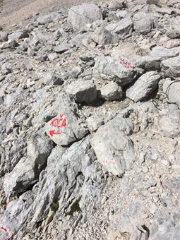 Tralasciando la diramazione diretta prima al Foro/Okno e poi lungamente al Monte Canin/Kanin, scendiamo a sinistra seguendo l'indicazione Koča.