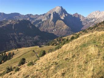 Percorse poche centinaia di metri, raggiunte le pendici meridionali della quota 2193, abbandonato il sentiero segnalato, svoltiamo a sinistra seguendo labili tracce e zigzagando senza via obbligata, risaliamo il pendio prativo.