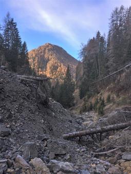 Proseguendo il cammino, raggiungiamo il letto di un torrente   sconvolto dalle alluvioni, dove il sentiero si perde fra le ghiaie.